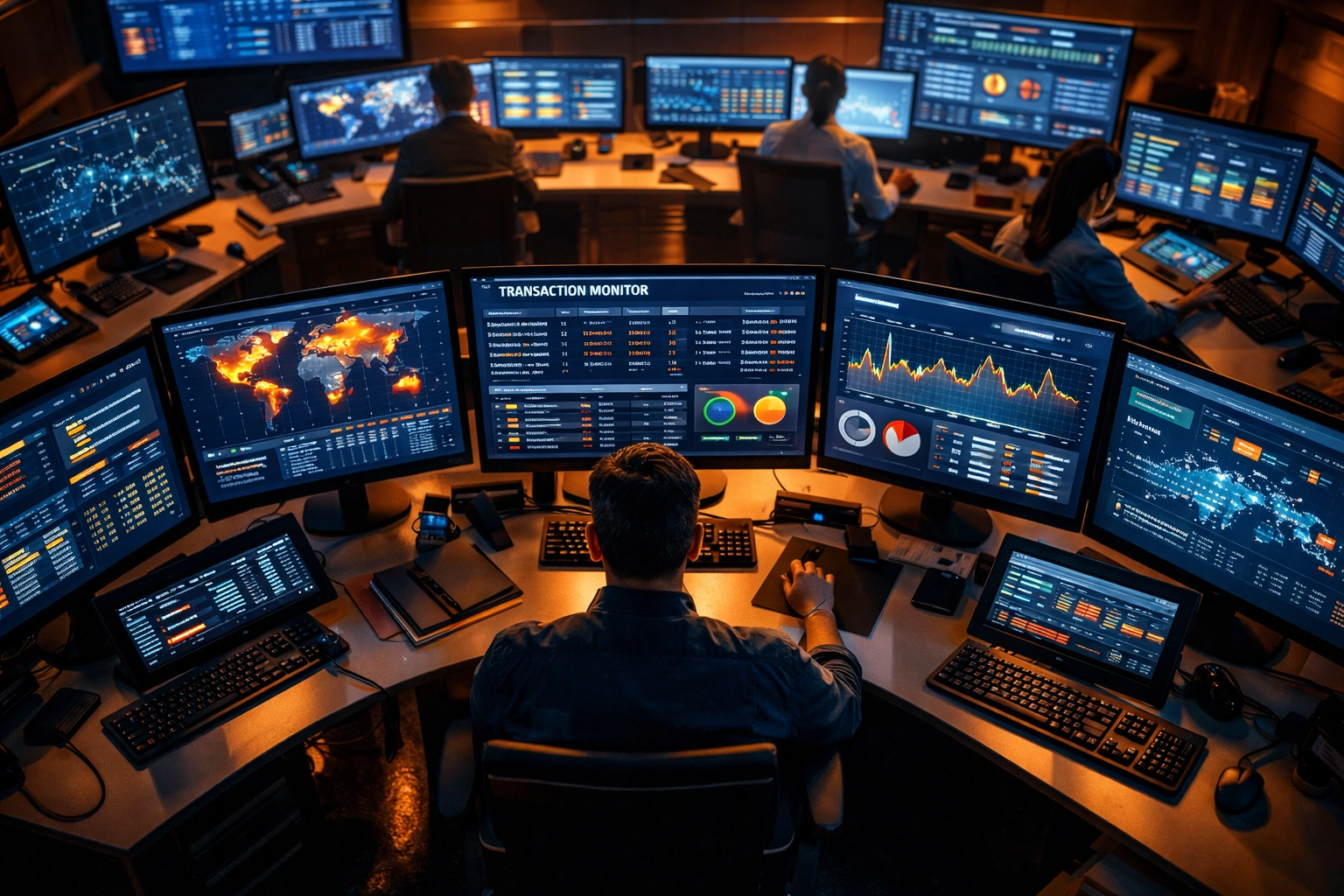 Bank monitoring systems tracking suspicious romance scam transactions and fraud patterns