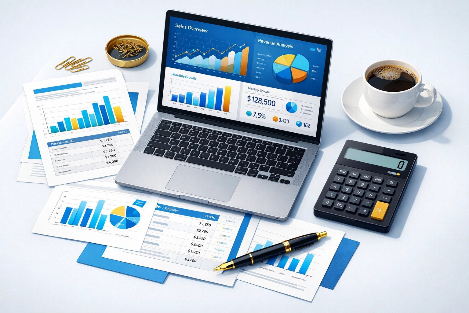 ServiceNow consulting pricing analysis showing financial documents and cost breakdowns on desk