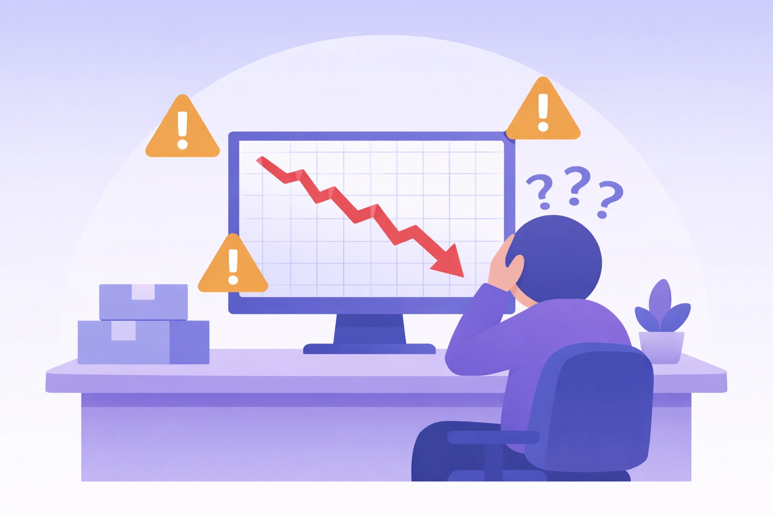 E-Commerce Shop-Besitzer betrachtet frustriert sinkende Meta Conversion-Daten im Ads Manager