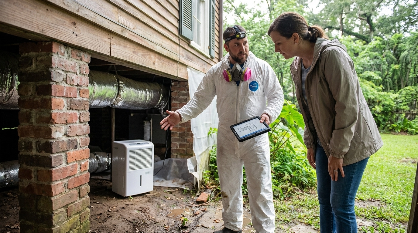 Louisiana water damage restoration vehicle ready for crawl space emergencies