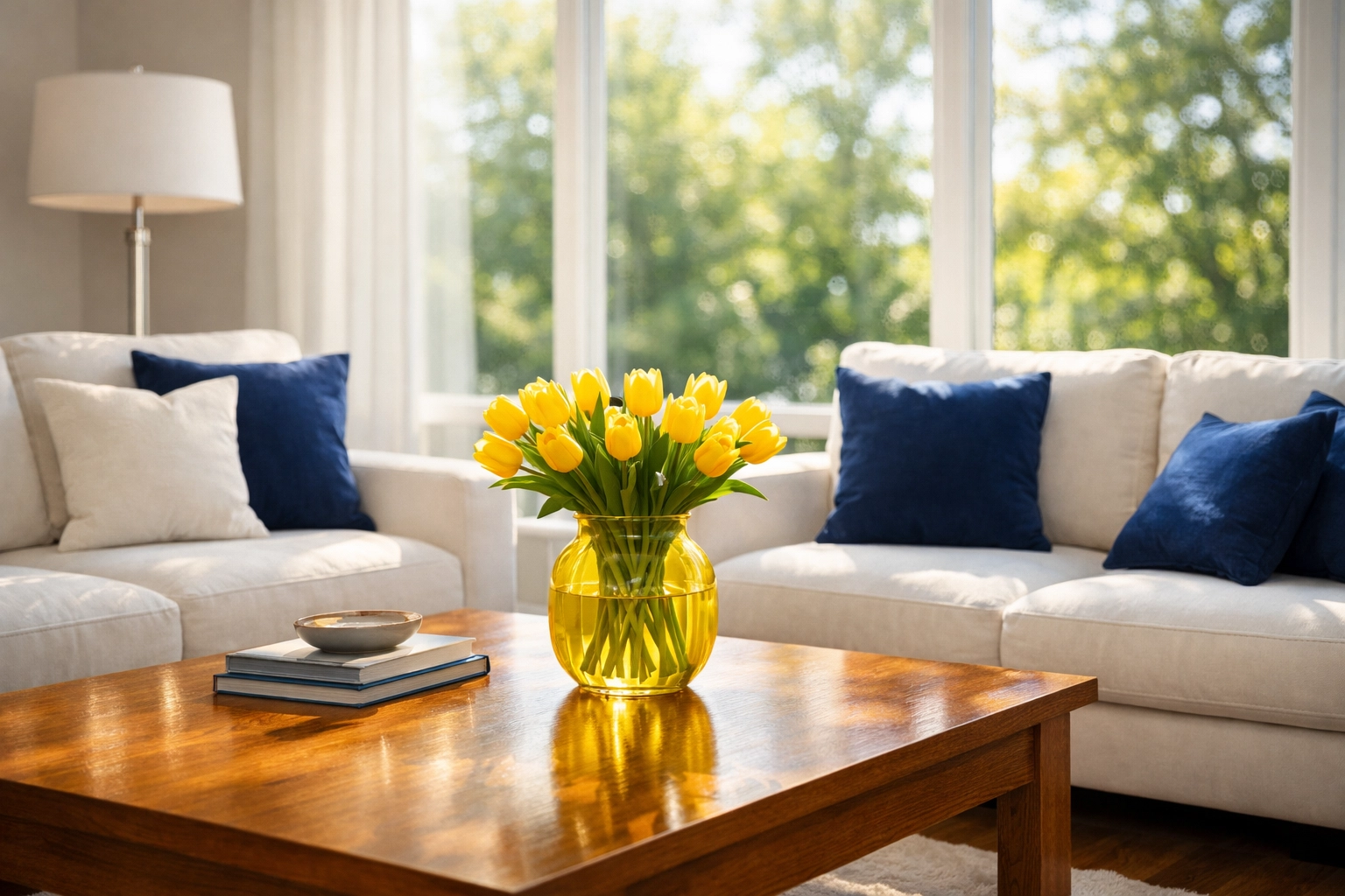 Clean and peaceful modern living room in Shirley MA after professional house cleaning service.