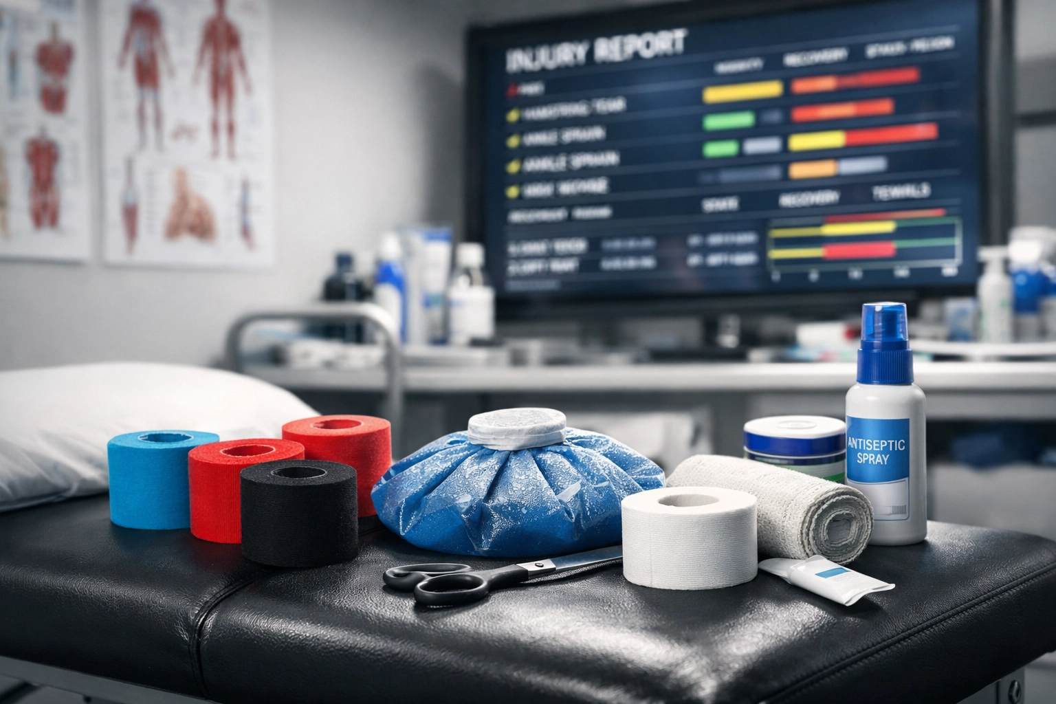 Physiotherapieraum mit Behandlungsausstattung für verletzte Bundesliga-Spieler