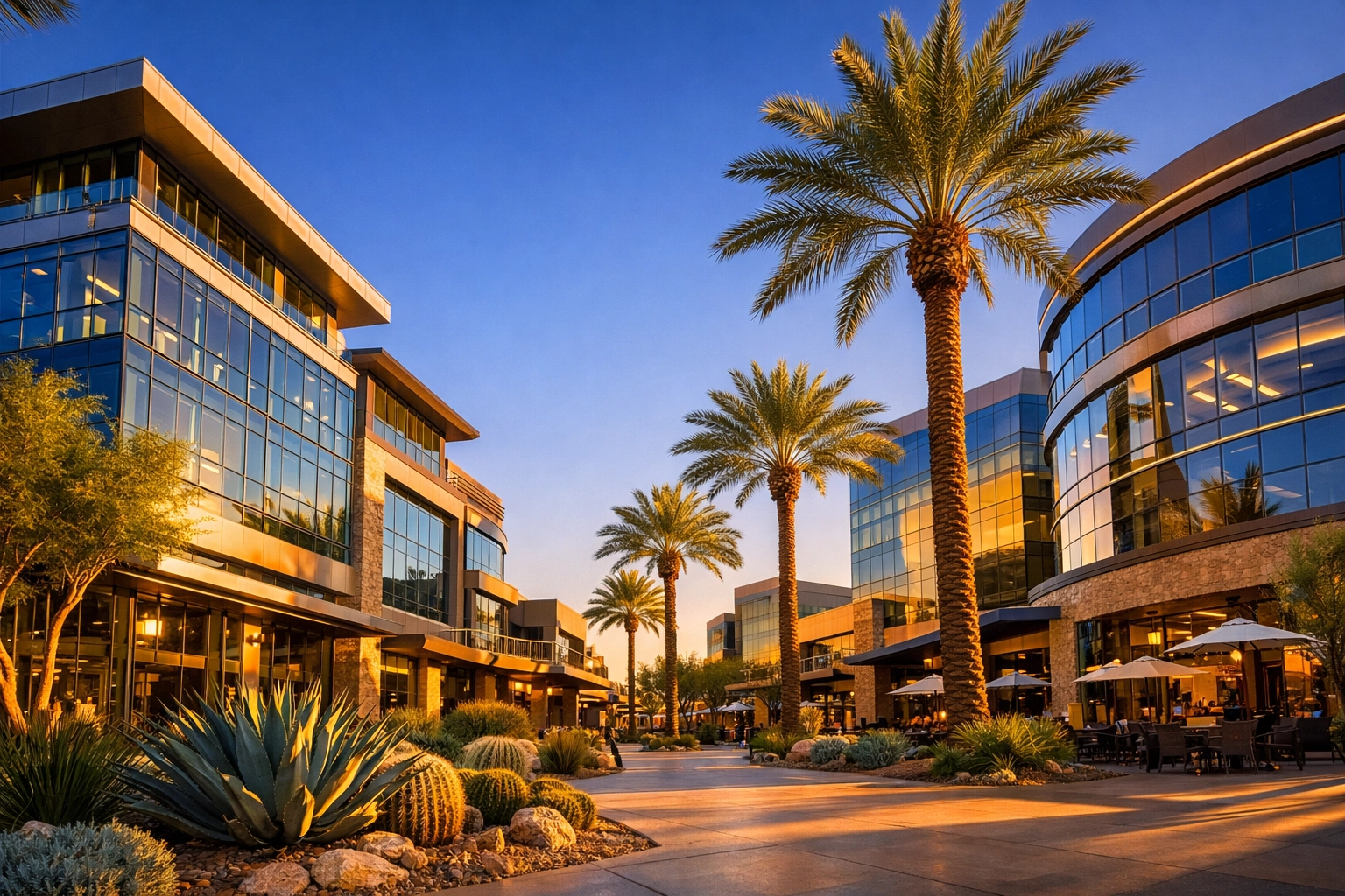 Modern commercial plaza highlighting Arizona franchise opportunities and starting a business in Las Vegas.
