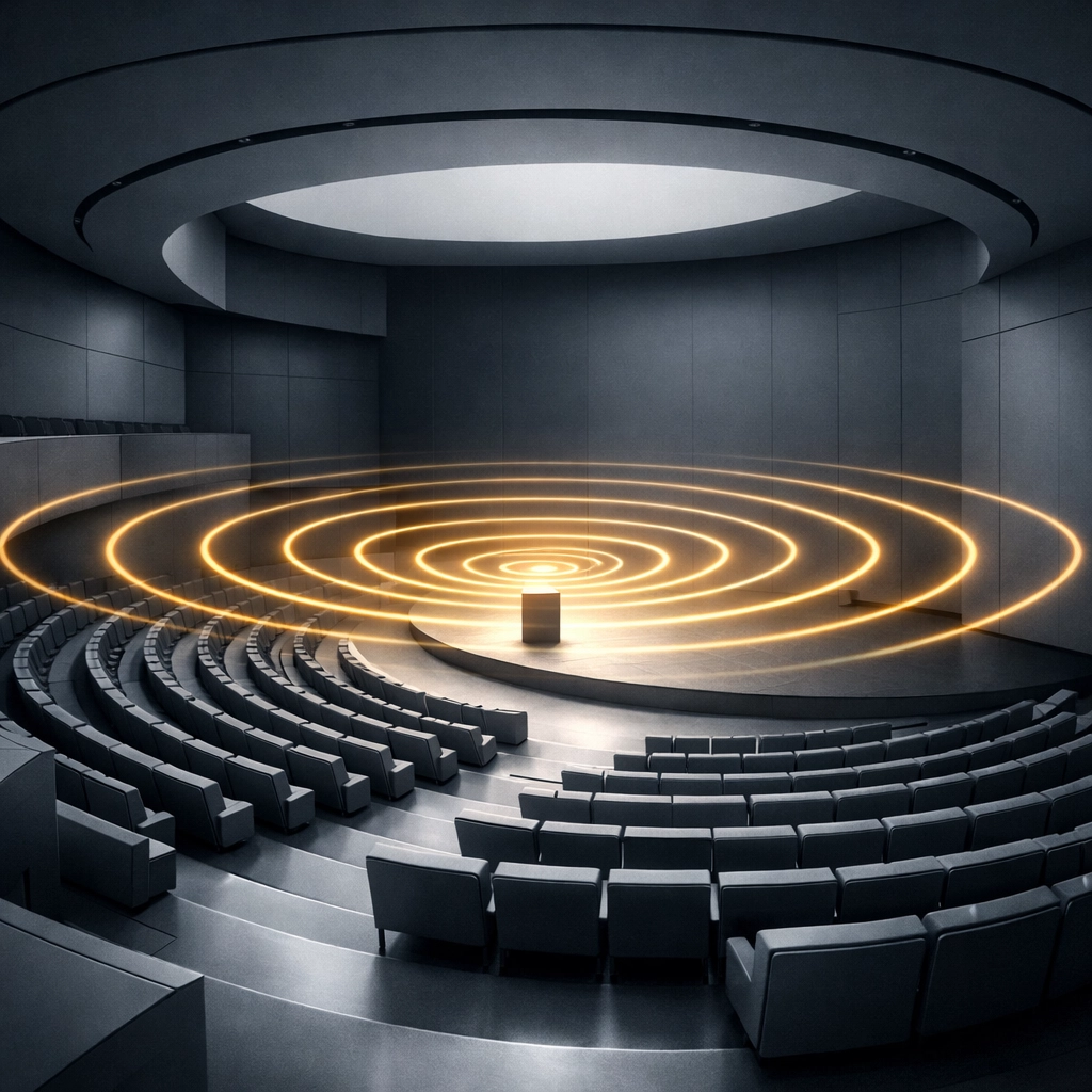 Visualization of a telecoil loop system providing direct sound access in a modern theater or church.