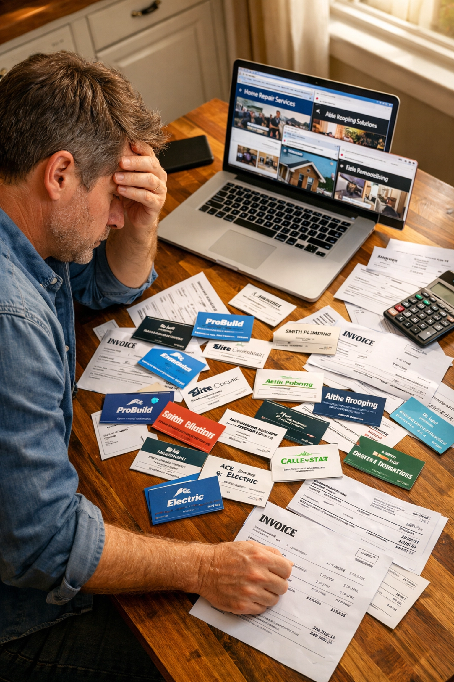 Property owner stressed managing multiple contractor invoices and business cards