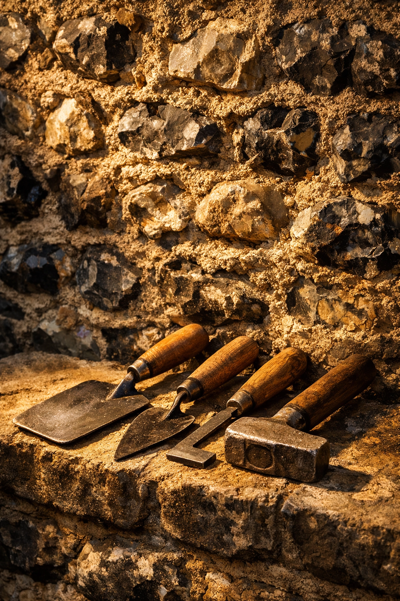 Authentic flint and lime-mortar wall restoration on a heritage property in West Sussex.