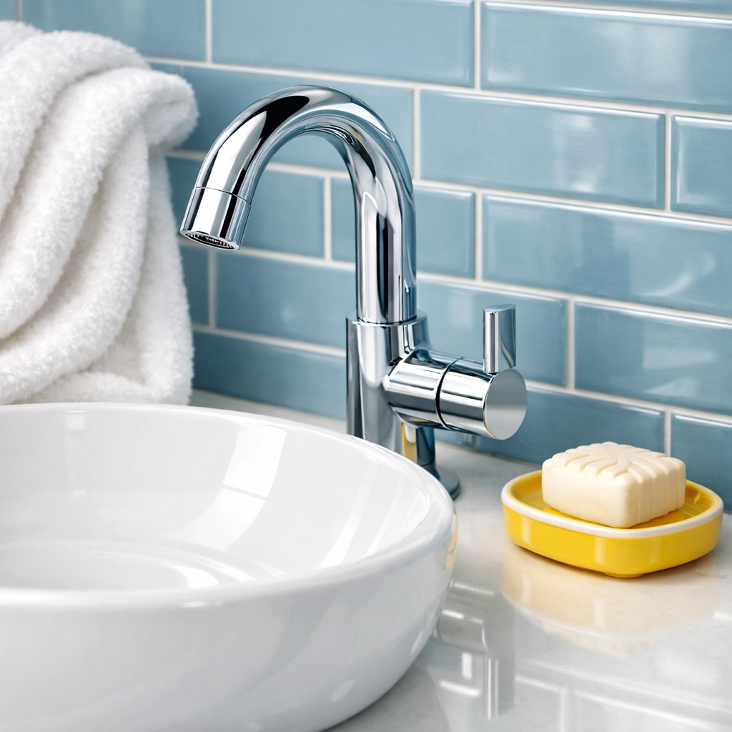Sanitized luxury bathroom featuring a sparkling clean sink from a move-in cleaning service in Massachusetts.