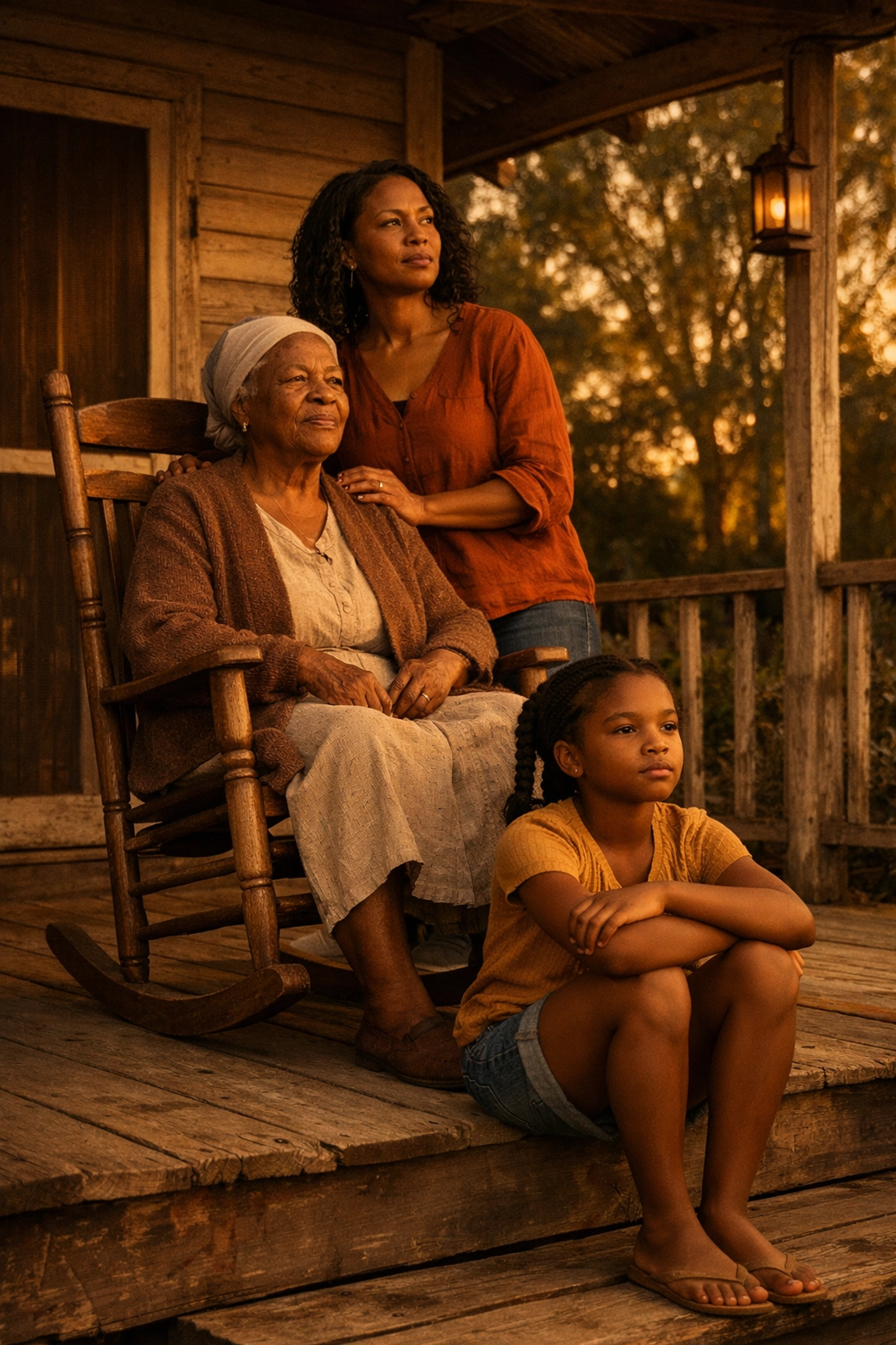 Multi-generational Black family on porch representing generational patterns in BIPOC families