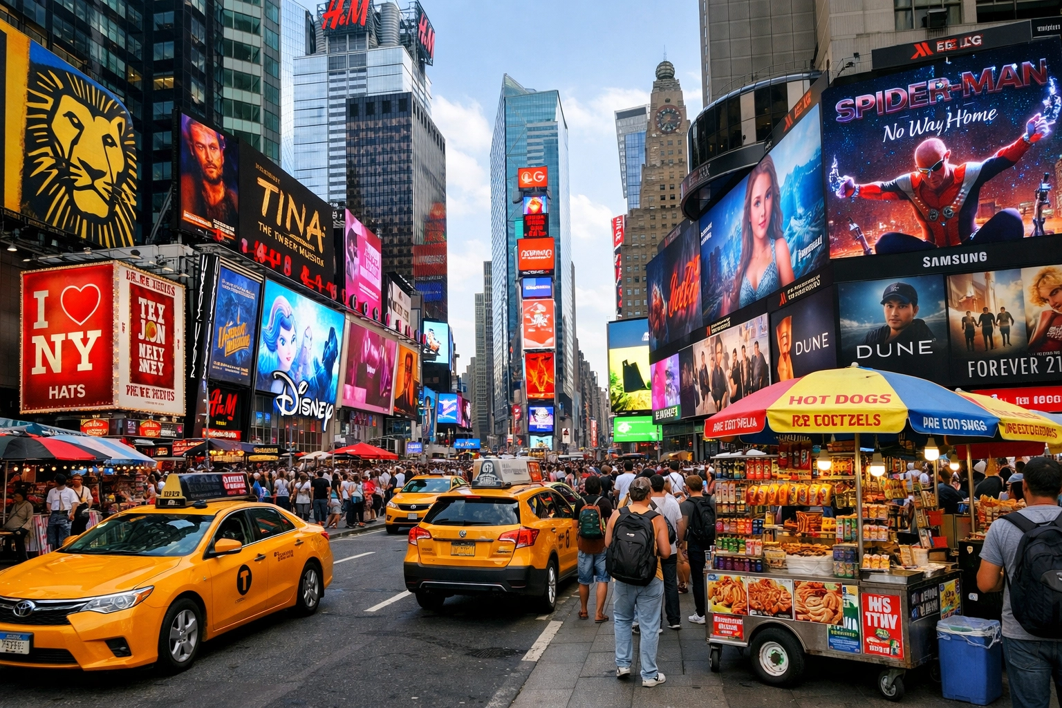 Crowded Times Square with tourists - where NYC prices are highest