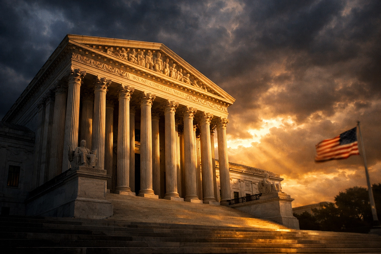 Supreme Court building at dawn as justices block Trump tariff authority