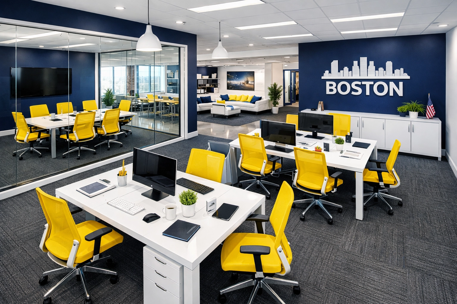 Sparkling clean high-tech office in Boston, showcasing why businesses trust our Commercial Cleaning Boston Ninja Ops.