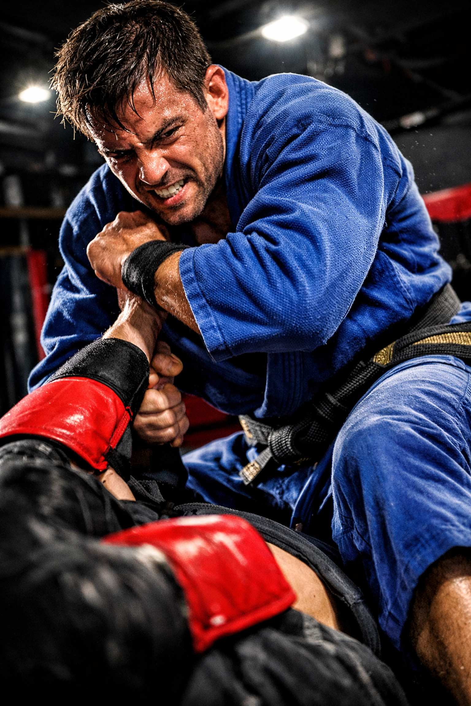 Adult practicing jiu jitsu technique at Vanguard self-defense class showing dedication