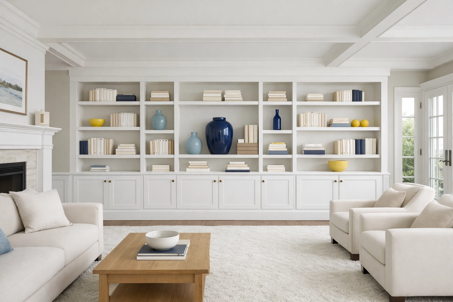 Perfectly organized and clutter-free living room in a Massachusetts home after a professional deep cleaning.