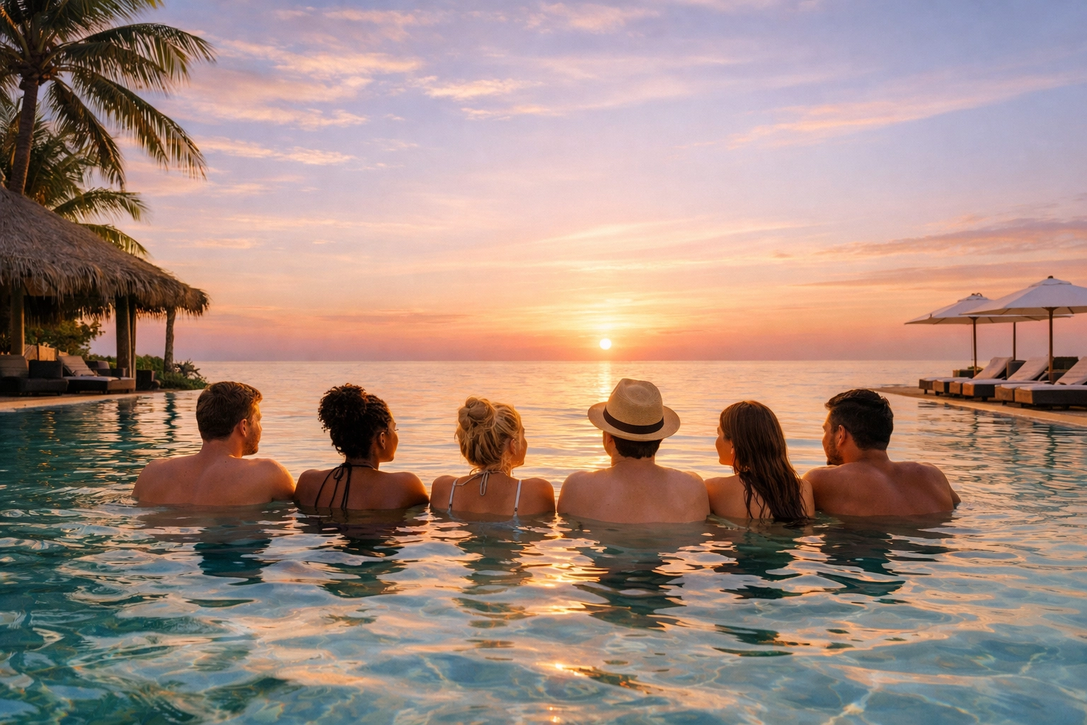 An unforgettable travel experience at a luxury resort infinity pool with potential resort upgrades.