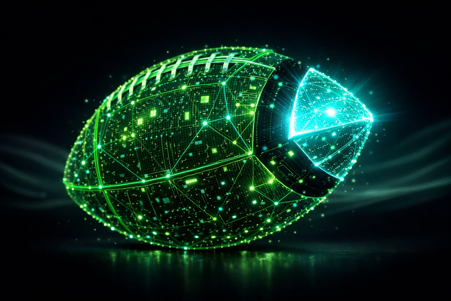 A conceptual football made of glowing data nodes representing a smart betting edge via AI.