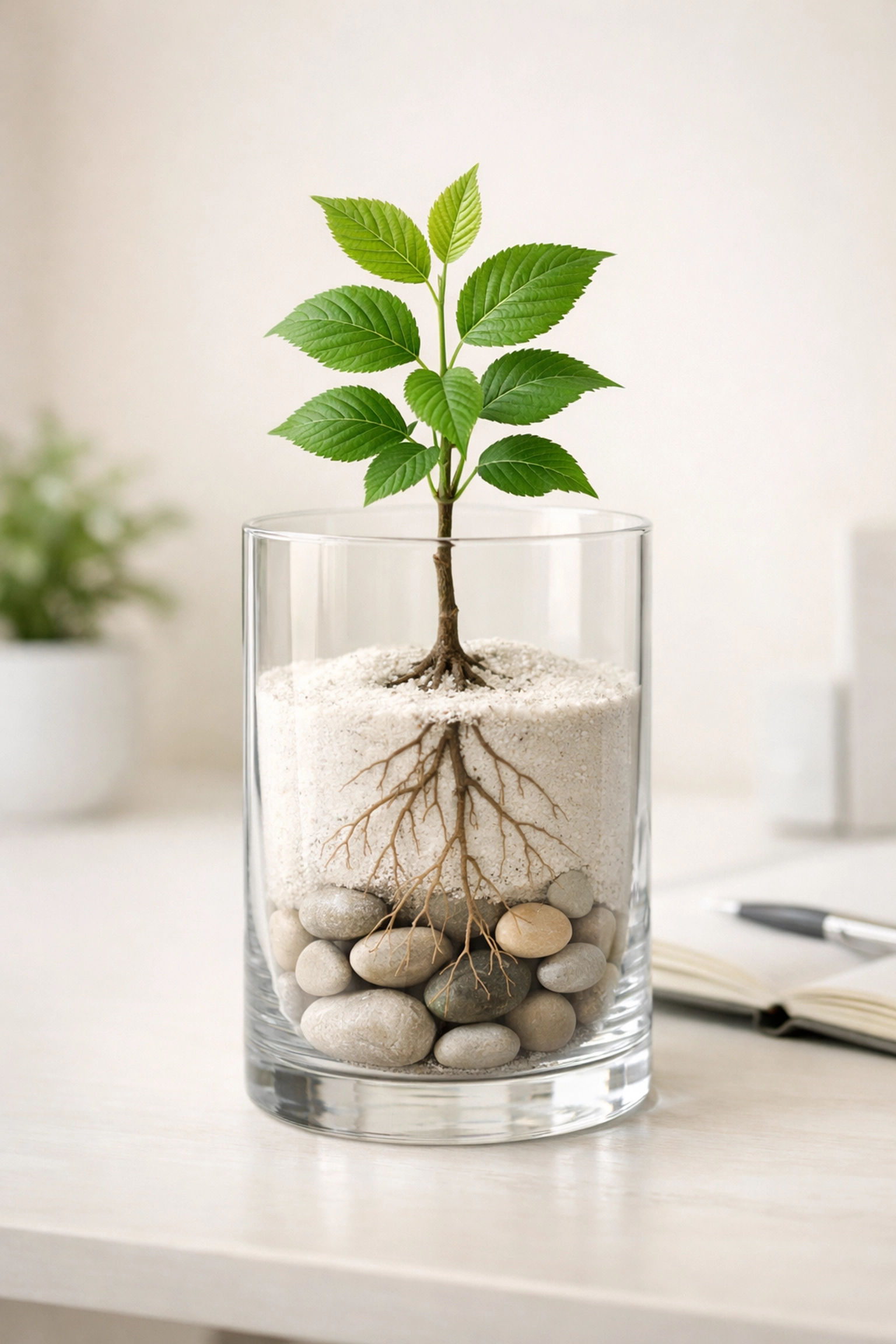 A green sapling with visible roots representing functional medicine root cause analysis at Spark Med Spa.