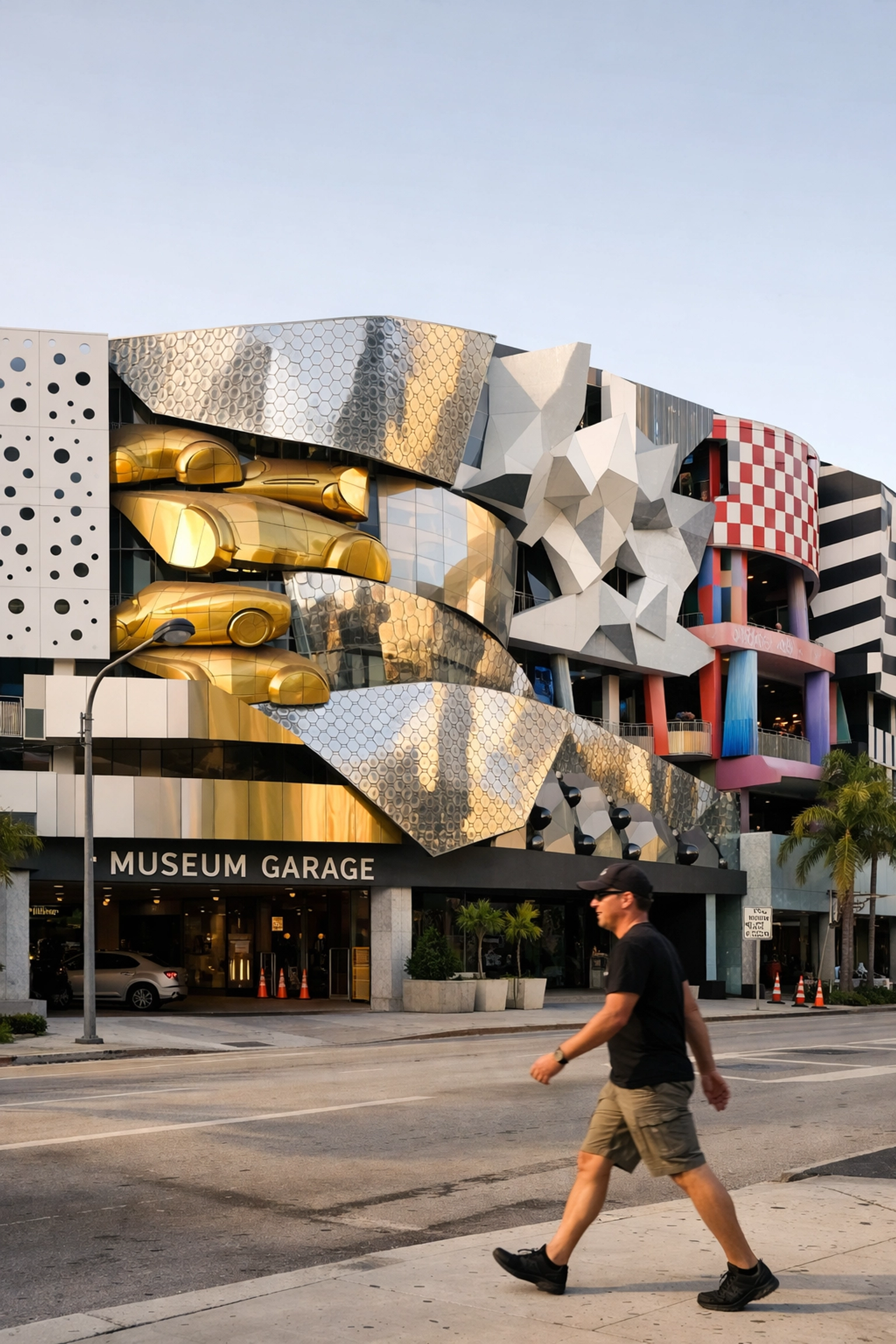 The unique facade of the Museum Garage in the Miami Design District, a top spot for architectural photography.