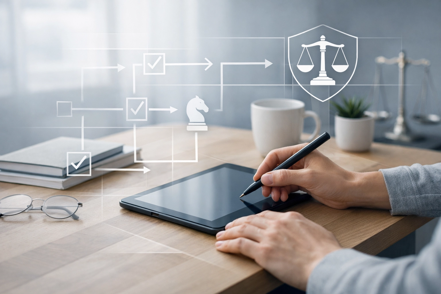 Strategic legal defense planning for a DUI case using a digital tablet and professional resources.