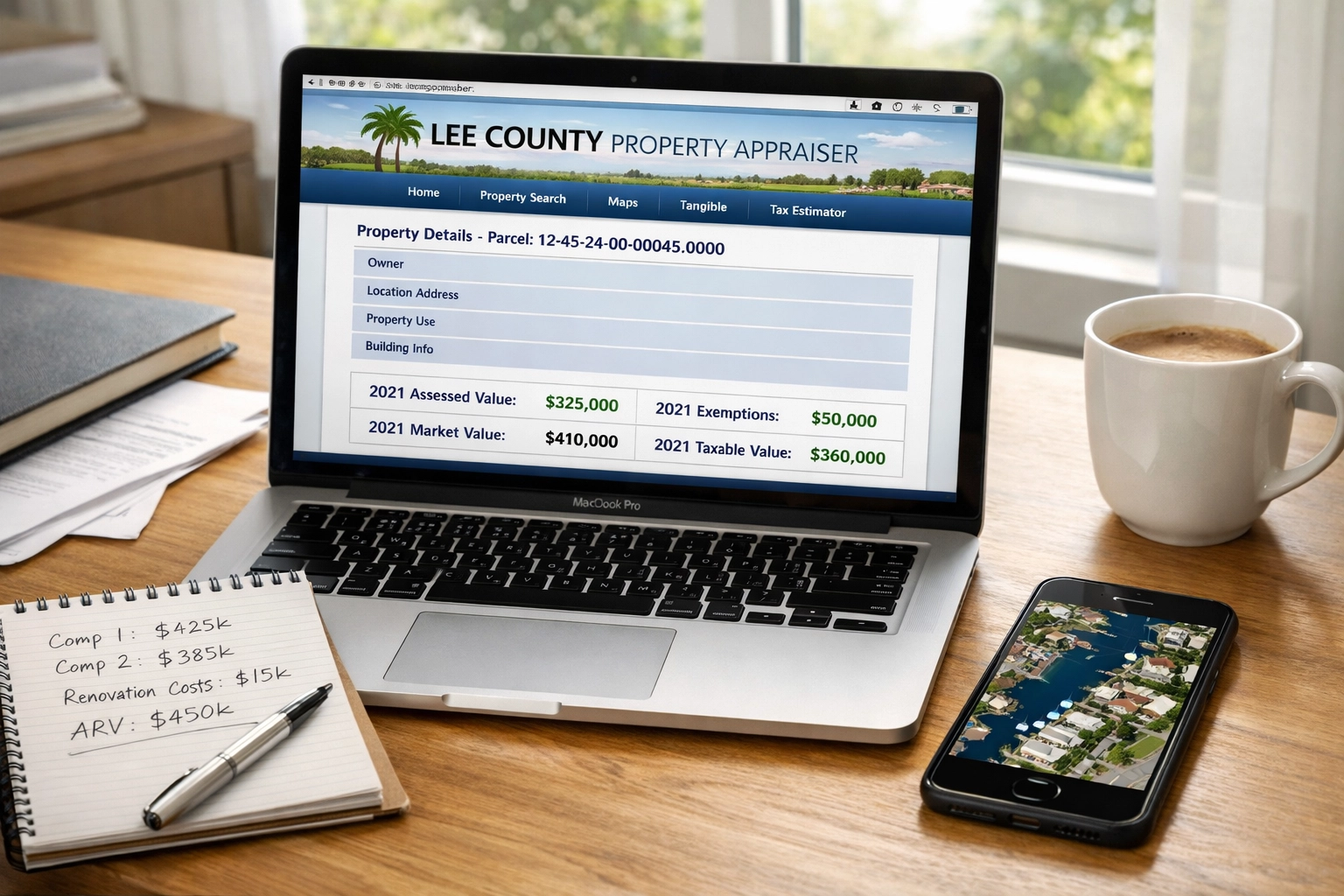 Researching Lee County property assessments and waterfront home comps for investment analysis
