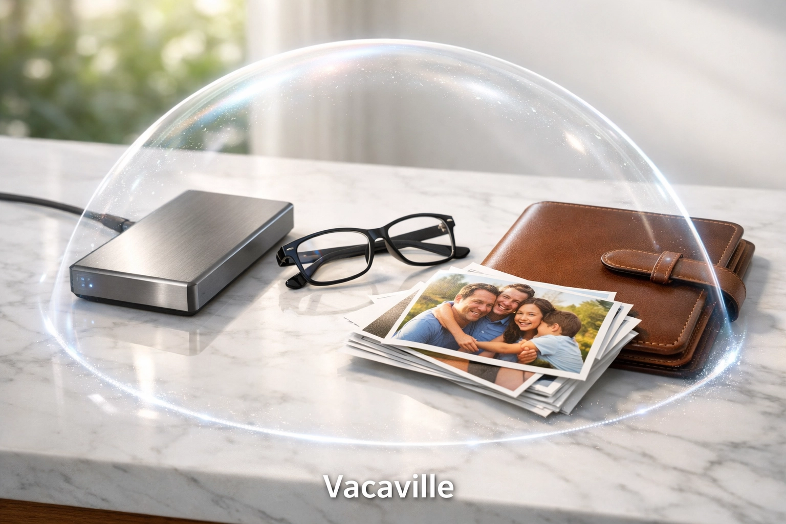 A digital shield over a workspace protecting data after professional virus removal and cleanup in Vacaville.