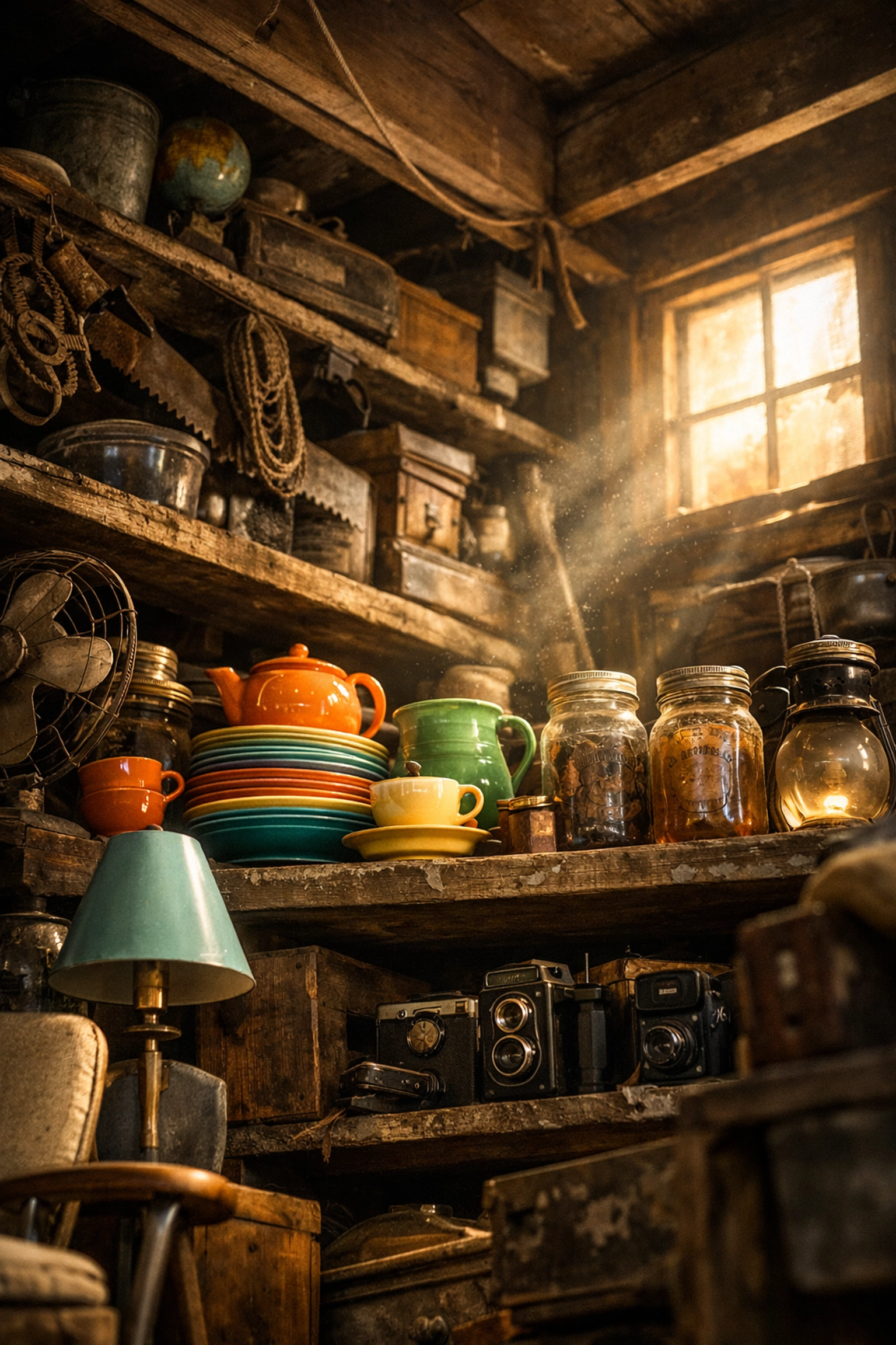 Valuable vintage items and antiques in attic waiting for estate liquidation in Columbus home