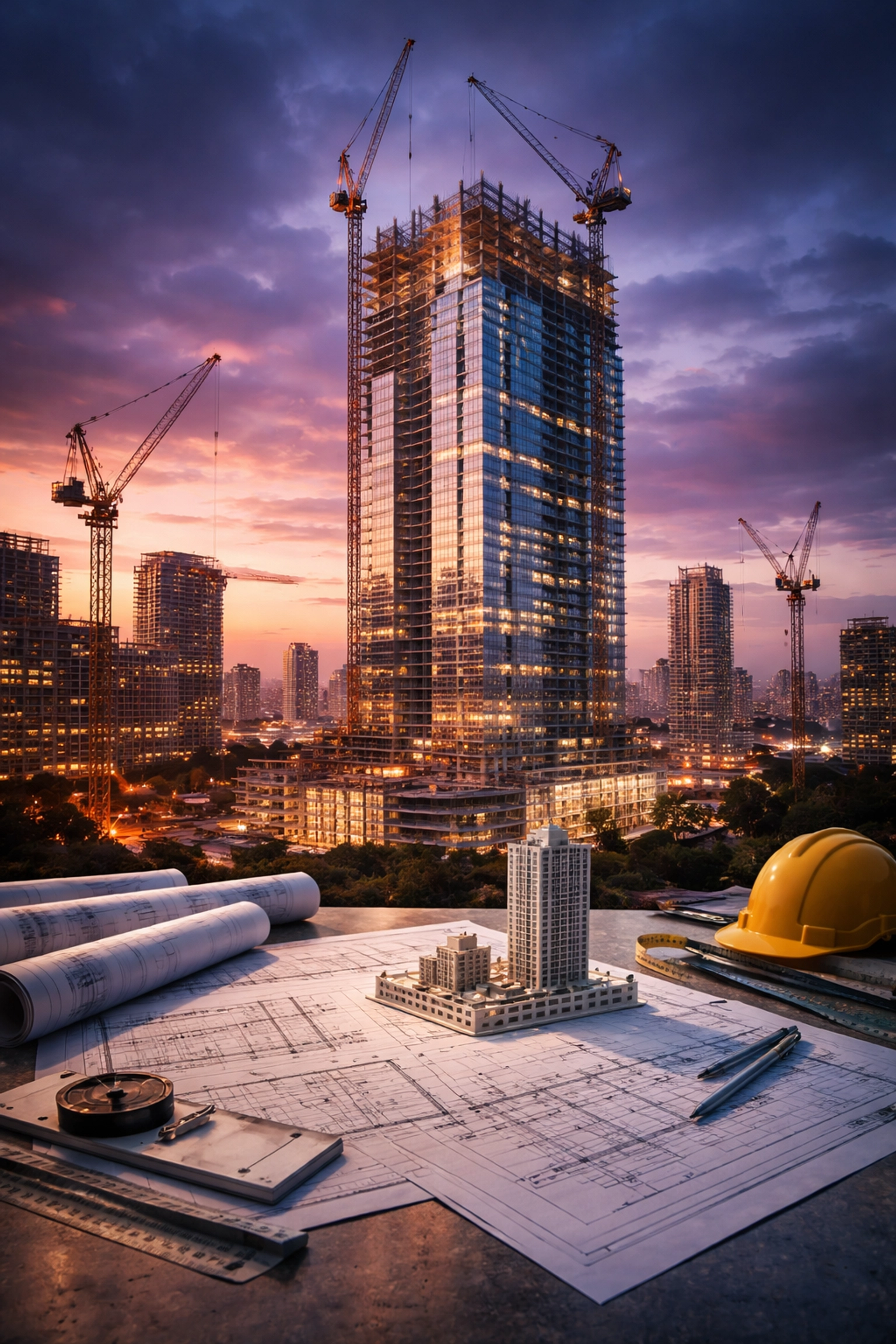 Modern skyscraper under construction representing real estate and infrastructure investments for a 40/30/30 portfolio