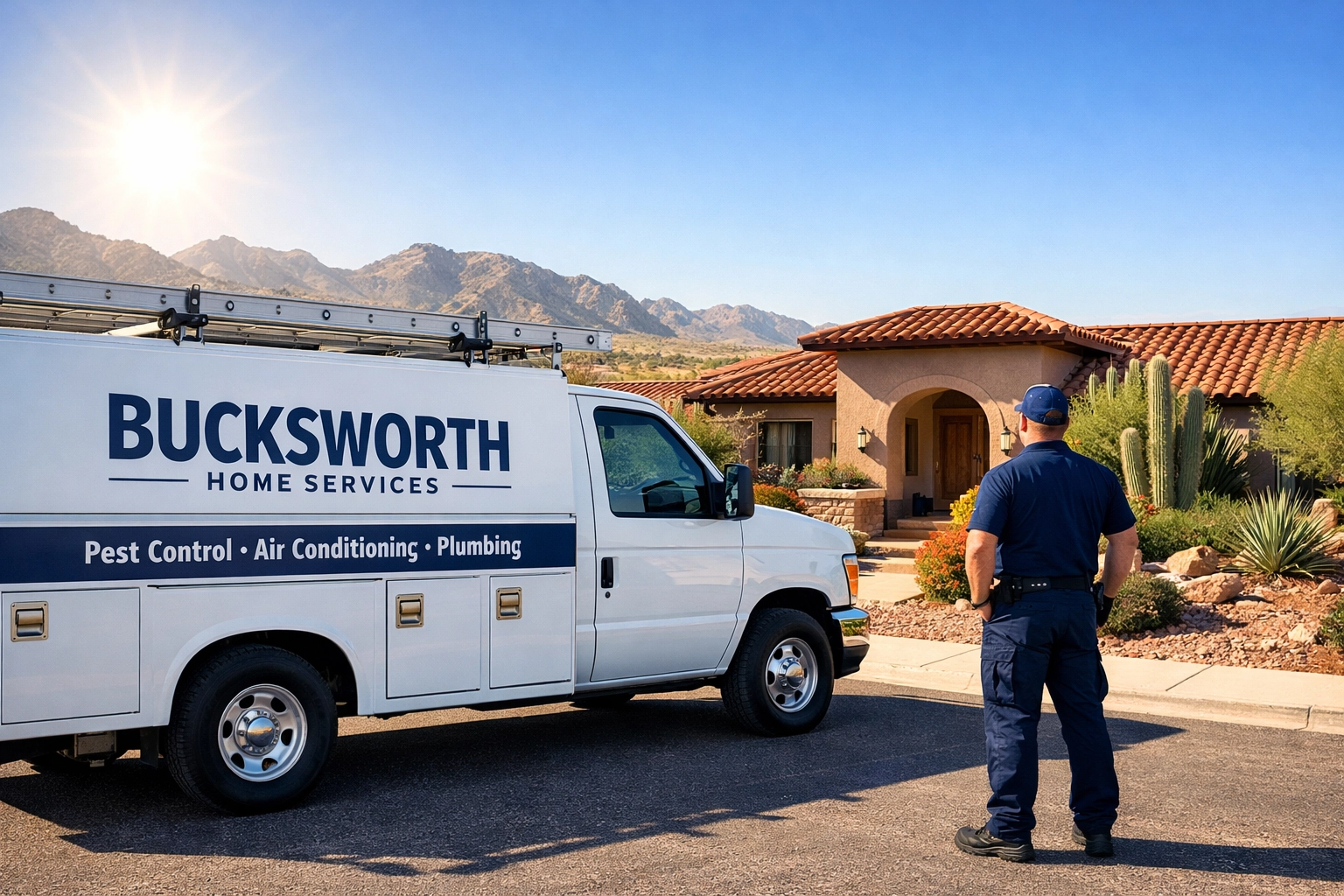 Bucksworth Home Services truck parked in Green Valley AZ ready for expert scorpion and weed control.