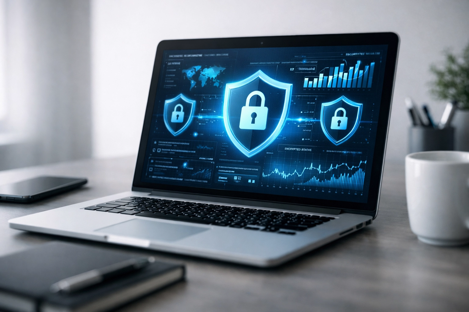 Tax firm cybersecurity dashboard displaying ERO data protection and security monitoring systems