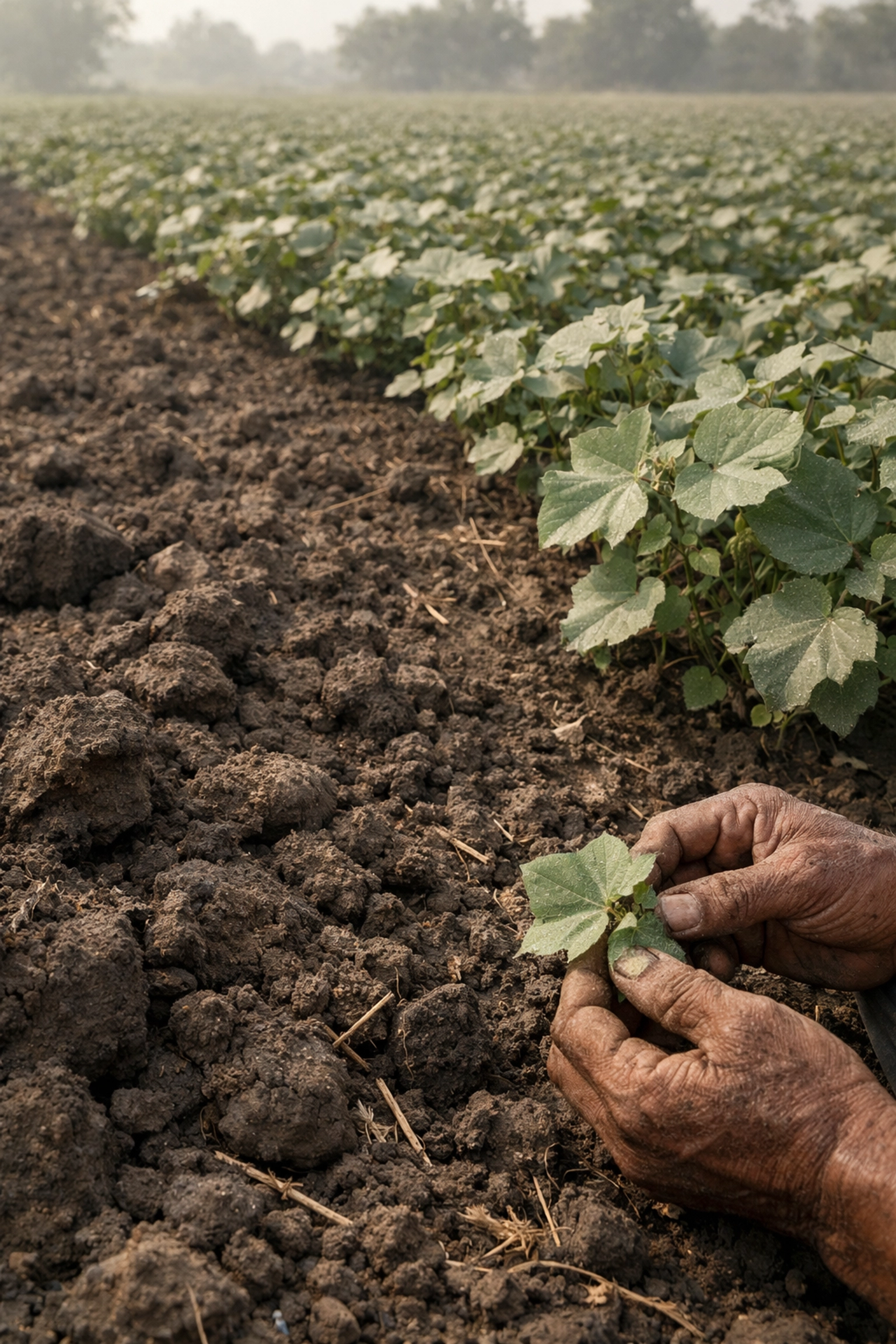 Regenerative cotton field in India showing soil health for Christy Dawn's sustainable fashion supply chain.