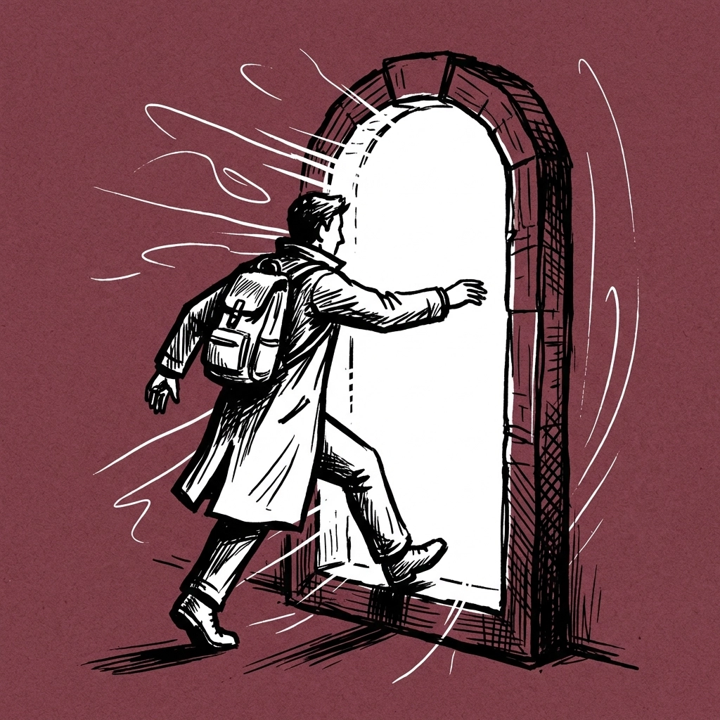 Creator stepping into light through doorway, illustrating new opportunities from IncluHub verified badge access.