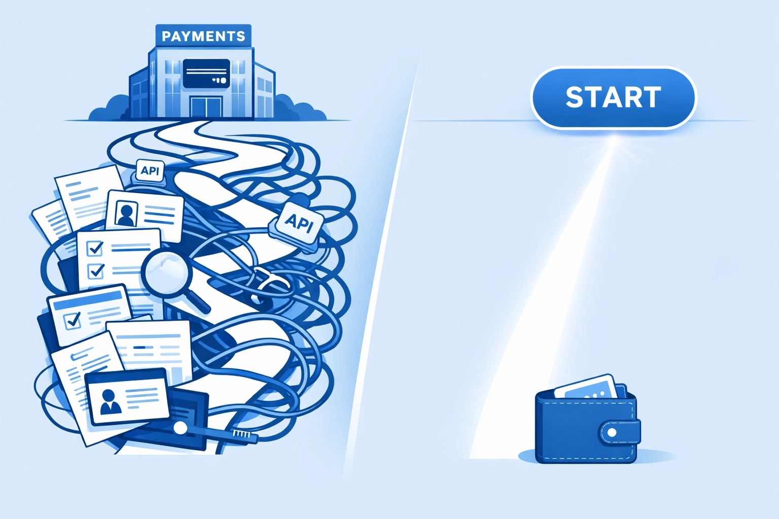Simple wallet-to-wallet crypto payment path vs complex payment processor setup