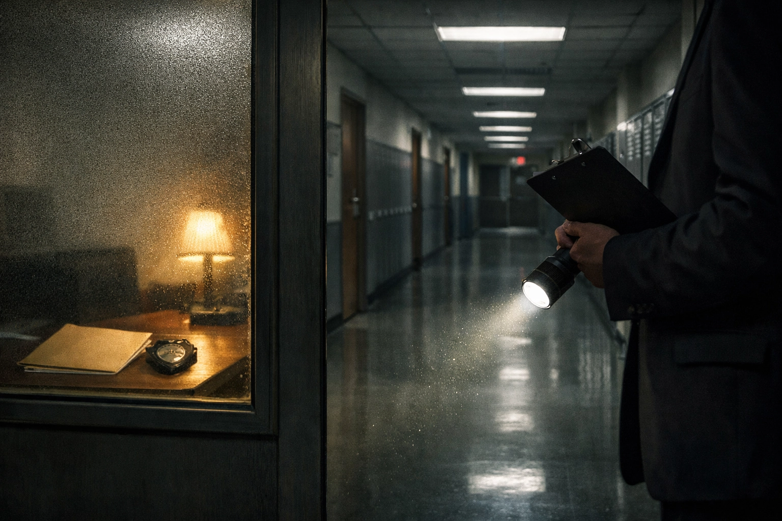 An empty school hallway highlighting the investigation into school district leadership and integrity.