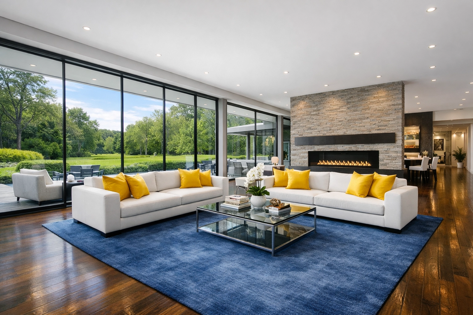 A perfectly maintained Weston mansion living room after a professional weekly luxury house cleaning service.