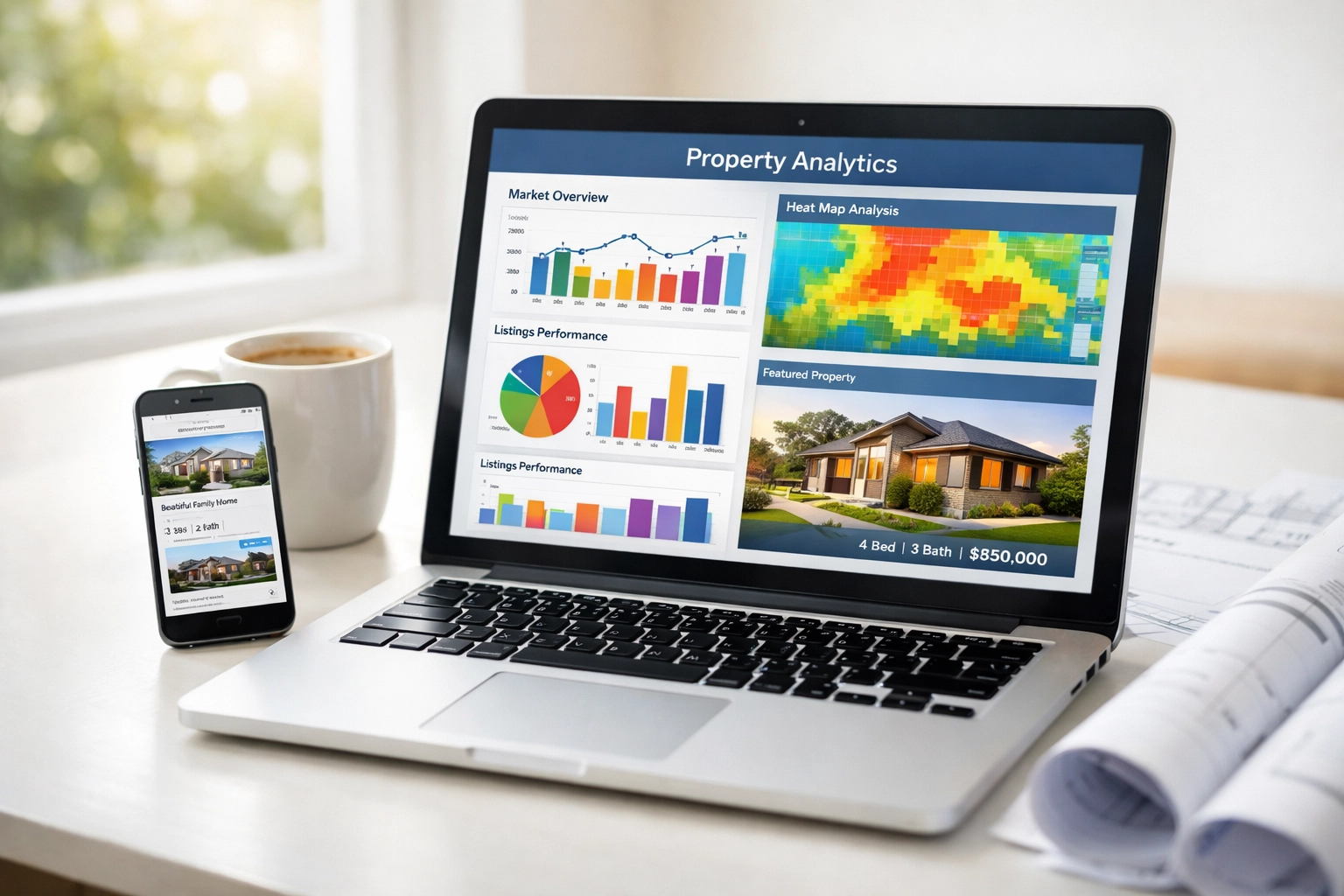 Real estate analytics dashboard showing AI-powered buyer matching and property data
