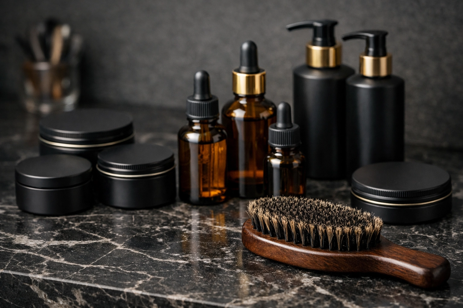 The Bearded Mack grooming kit featuring beard butter, oils, and a premium boar hair brush.