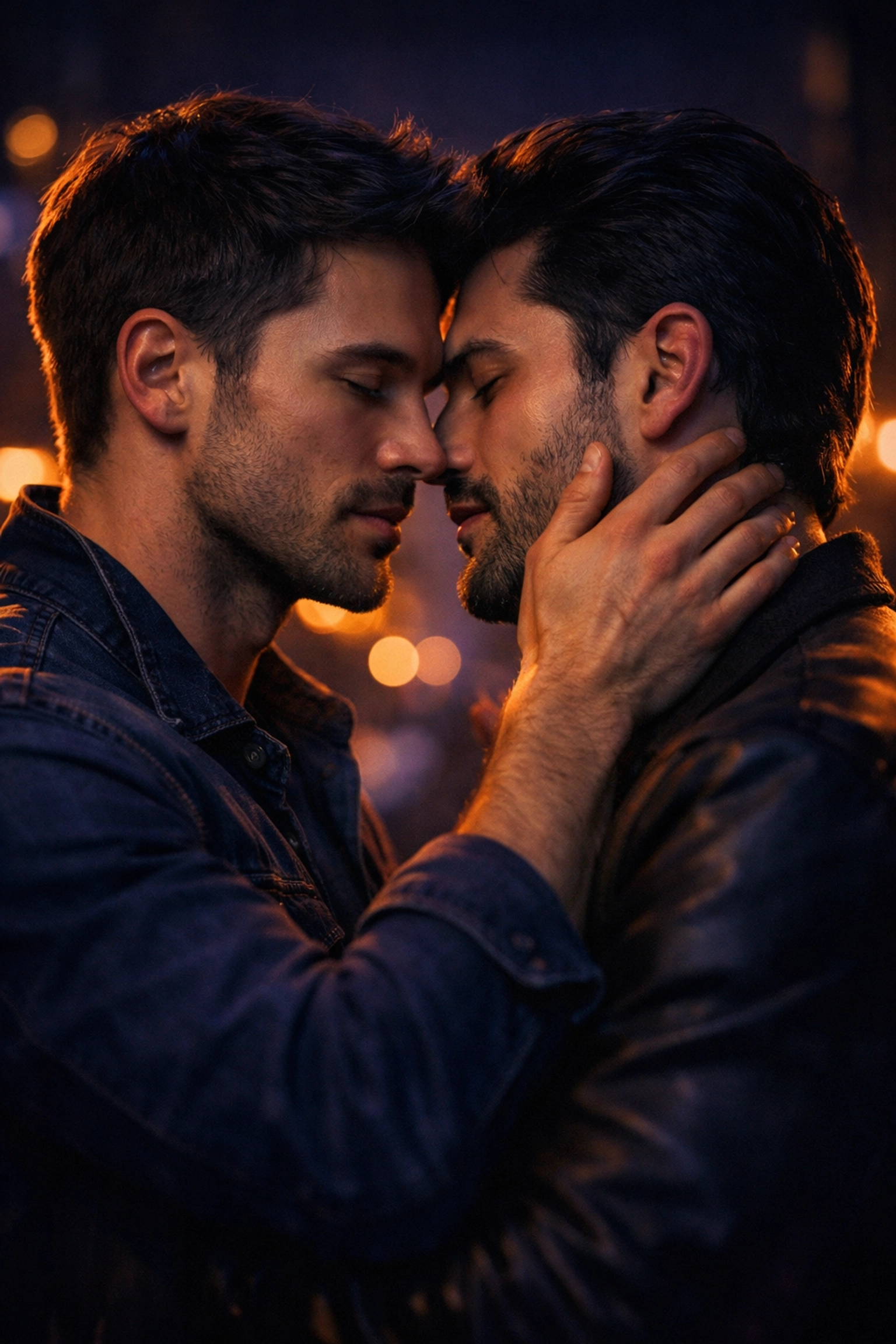 An emotional and intimate embrace between two men, perfect for a professional MM romance book cover.