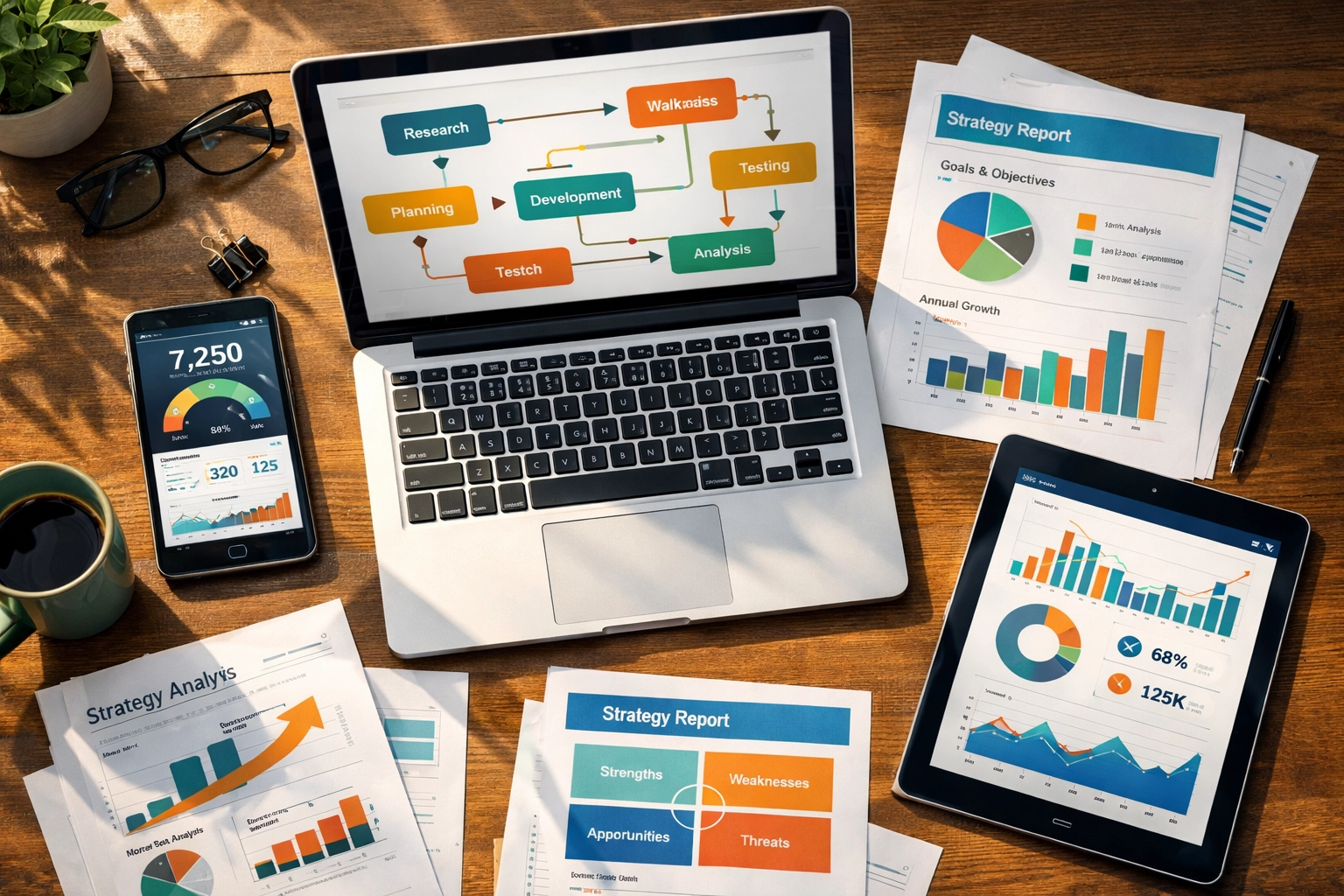 Airtable Automation vs Custom Software: Which Is Better For Your Growing SMB? 5 SMB automation strategy planning with workflow diagrams and business dashboards