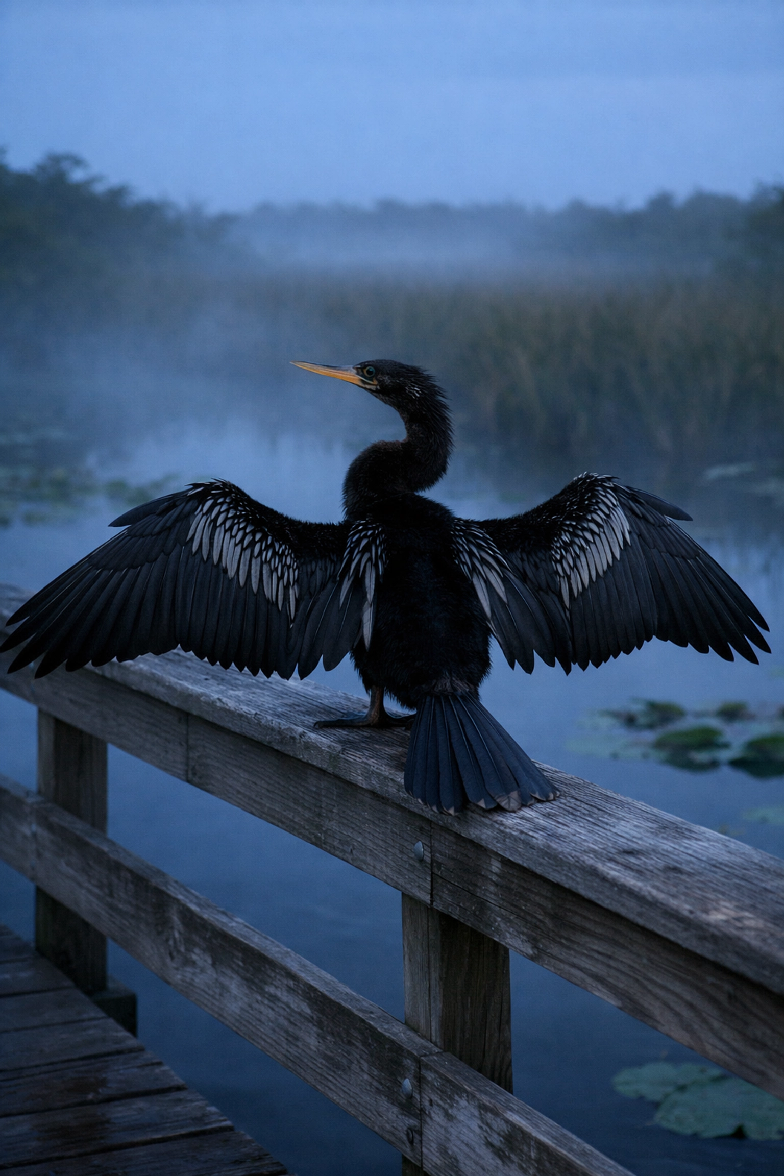 Fine art wildlife photography of an Anhinga at sunrise on the Anhinga Trail, Everglades.