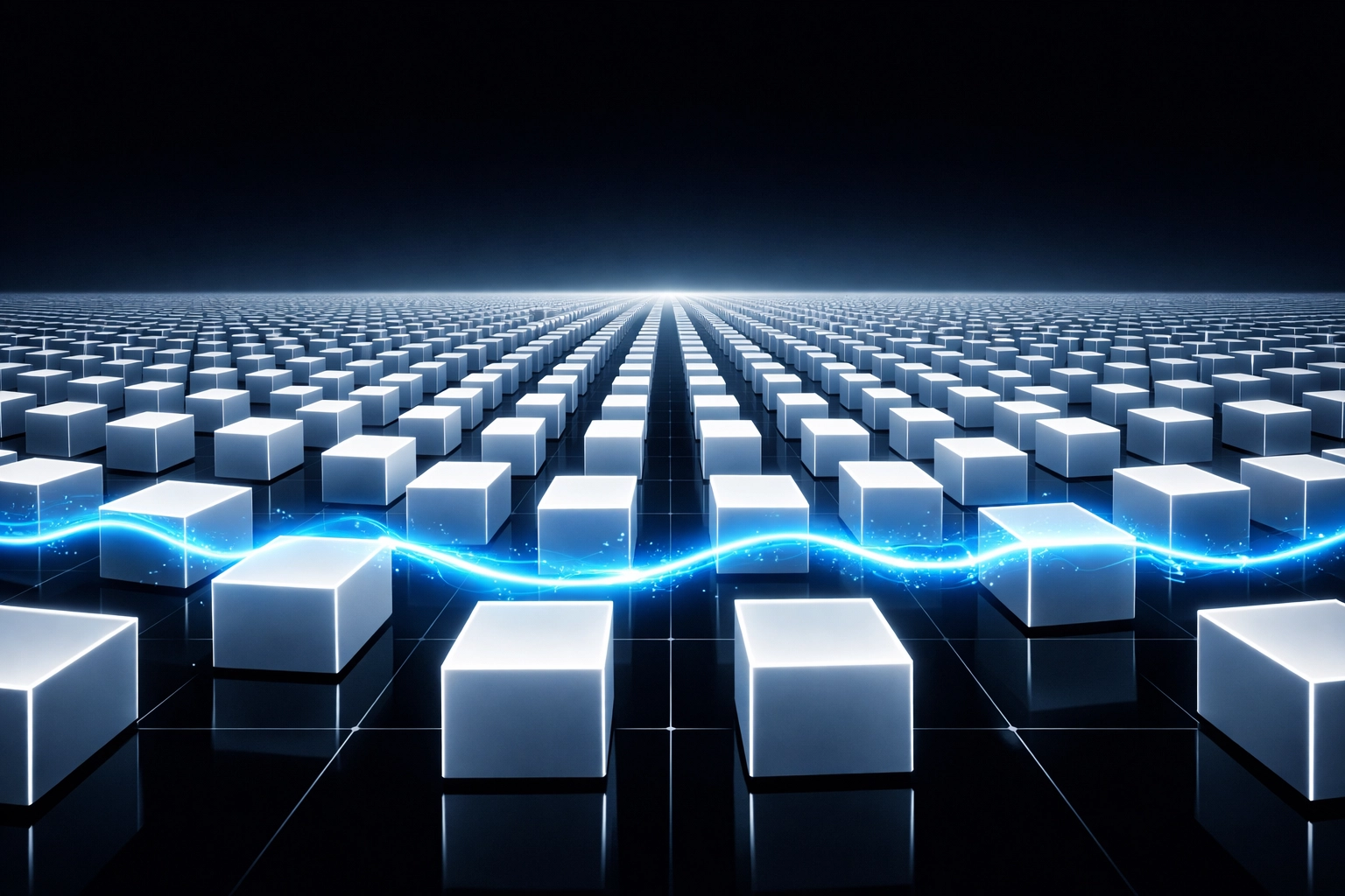 Digital grid representing AI batch processing and consistent data mapping for business dashboards.