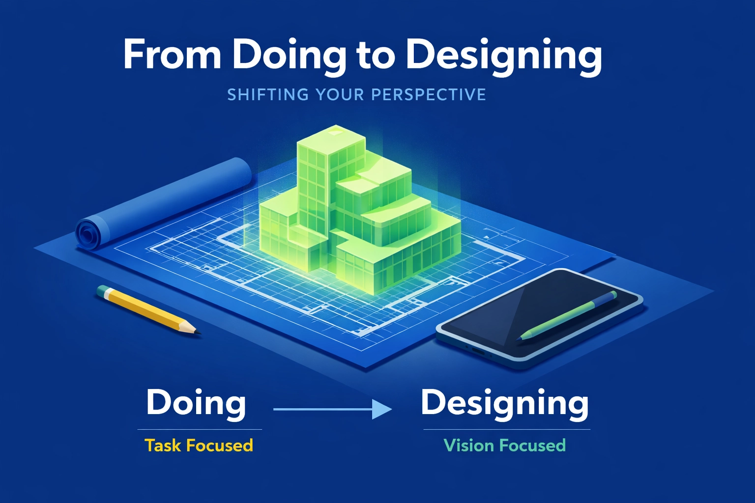 A minimalist business blueprint on a desk, representing the role of a value architect.
