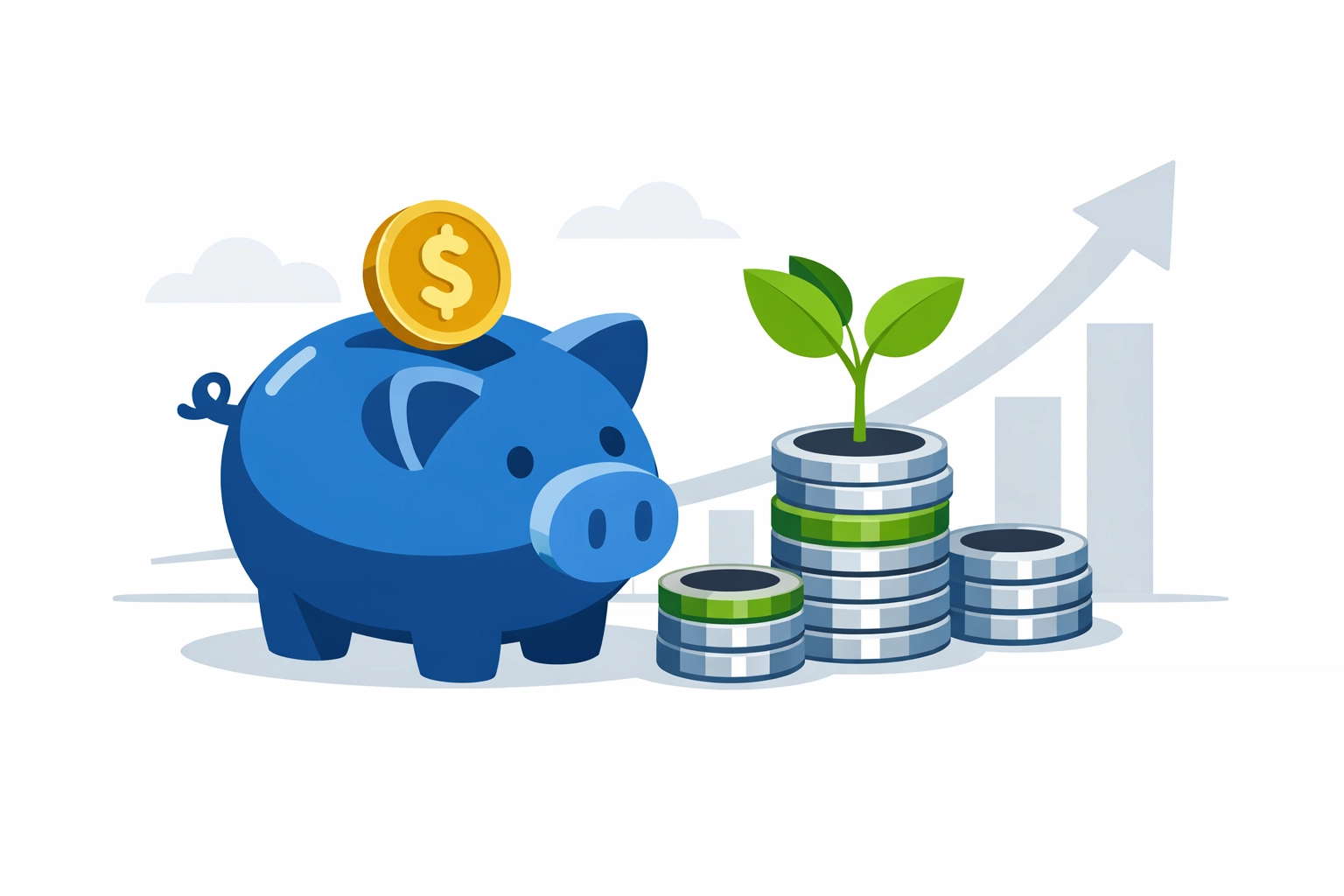 Piggy bank and growing plant symbolizing retirement contributions to help maximize tax refund through planning.