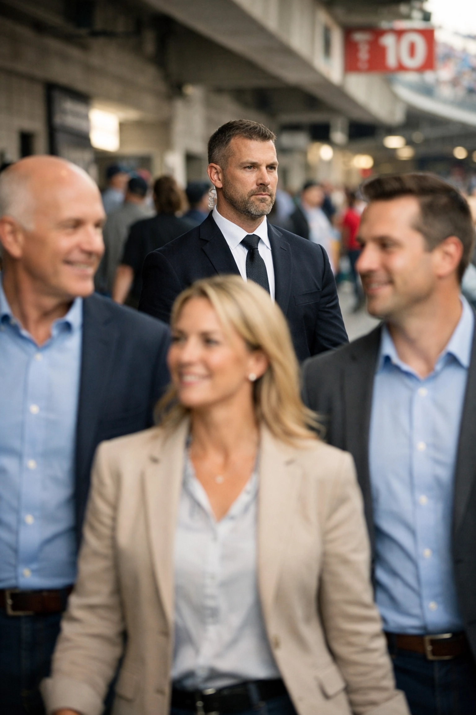 Professional security specialist providing discreet VIP executive protection at stadium event