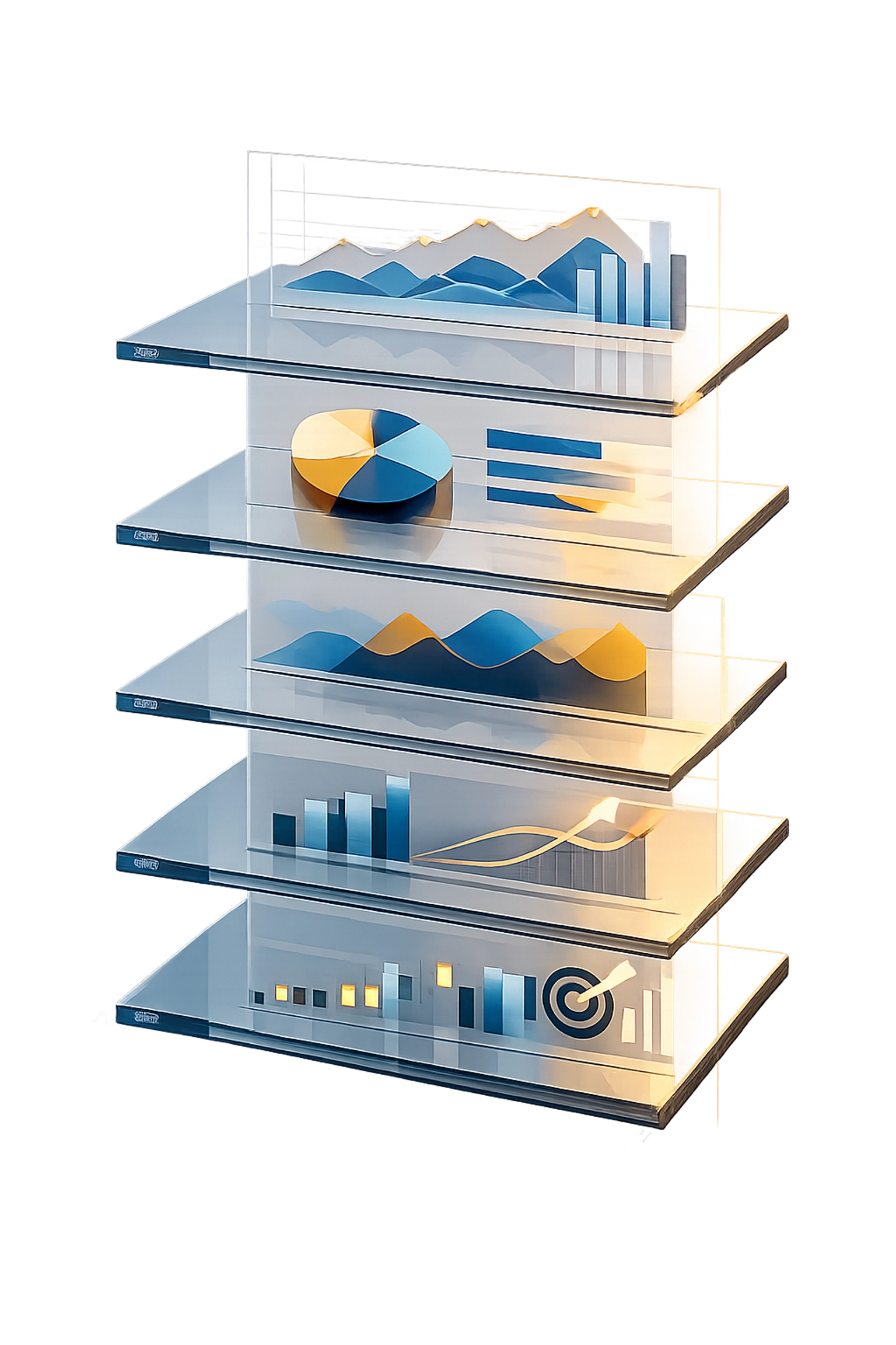 Layered visualization showing depth of commercial due diligence analysis across market trends and metrics