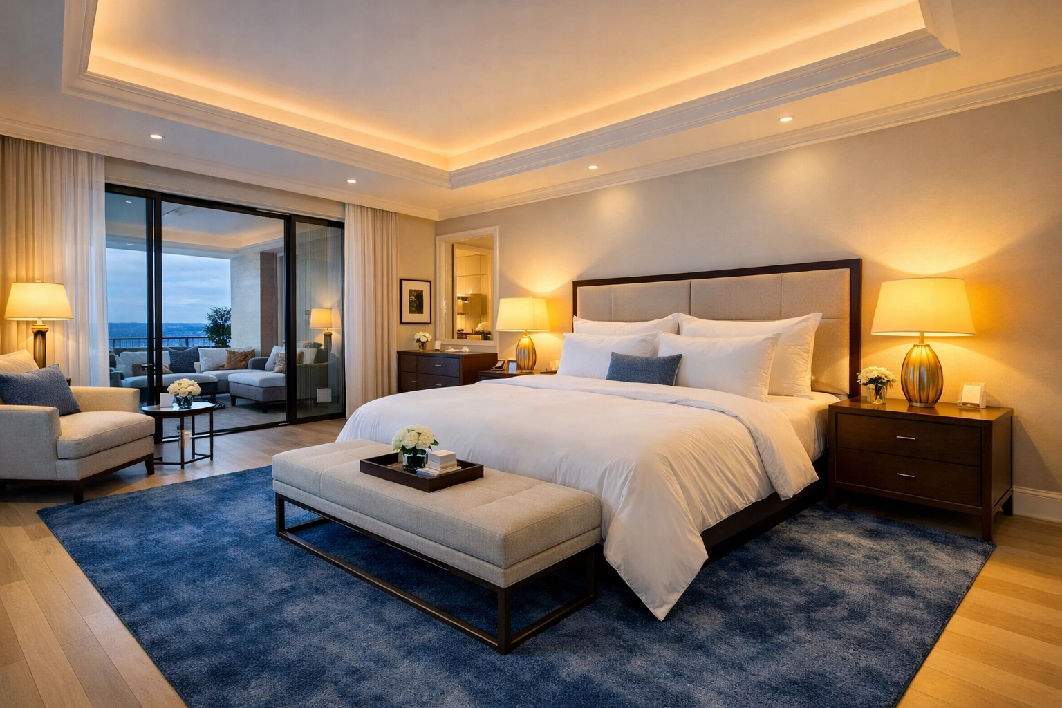 A dust-free luxury master suite in MA, ready for occupancy after final post-construction cleaning phases.