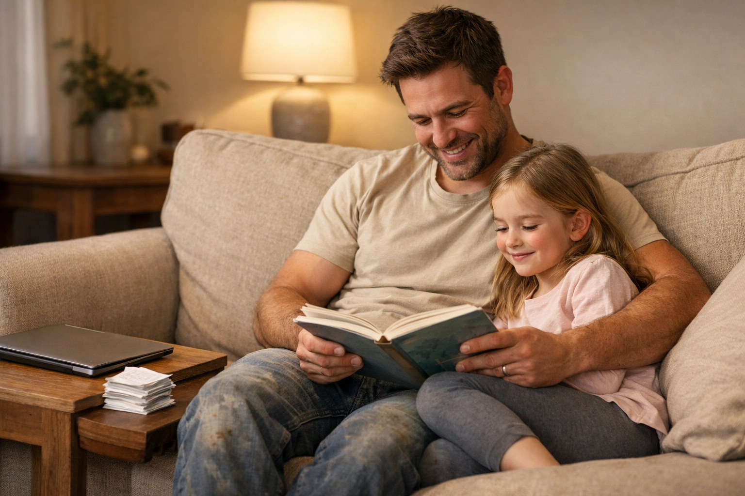 Small business contractor enjoying family time after streamlining his bookkeeping and saving ten hours monthly.