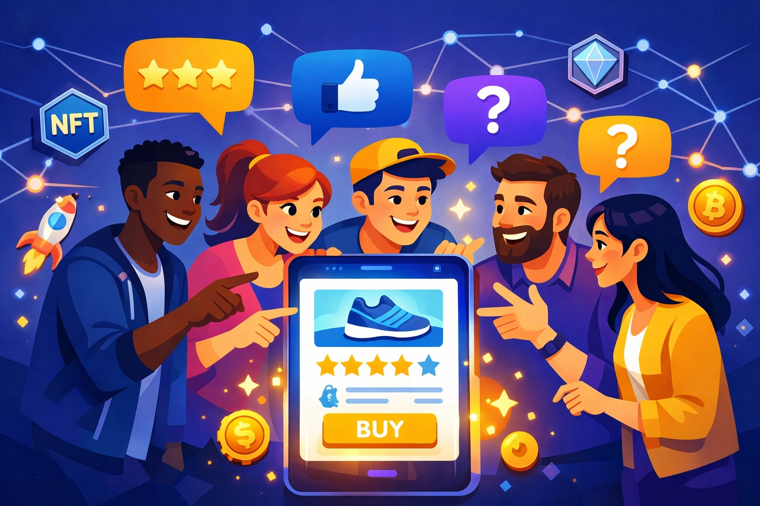 Community members collaborating on product discussions in Larecoin's social commerce hub