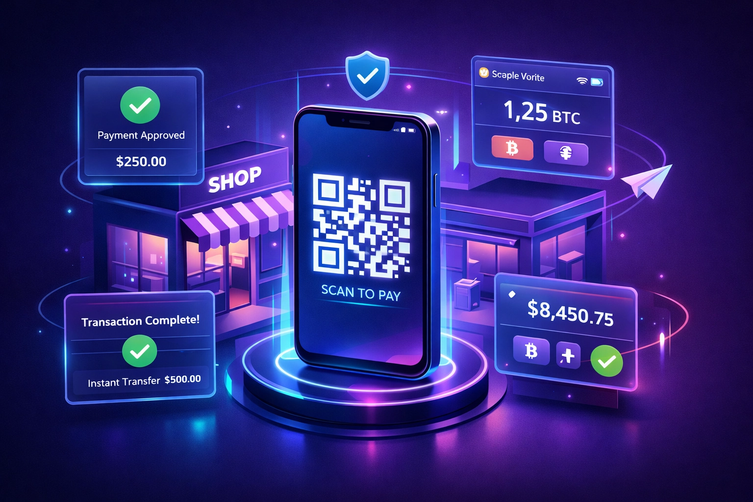 Crypto POS system with QR code payment setup for small business merchant accounts