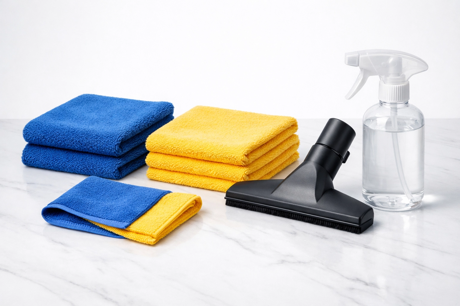 High-grade sanitized tools and microfiber cloths used by a professional maid service Worcester for deep cleaning.