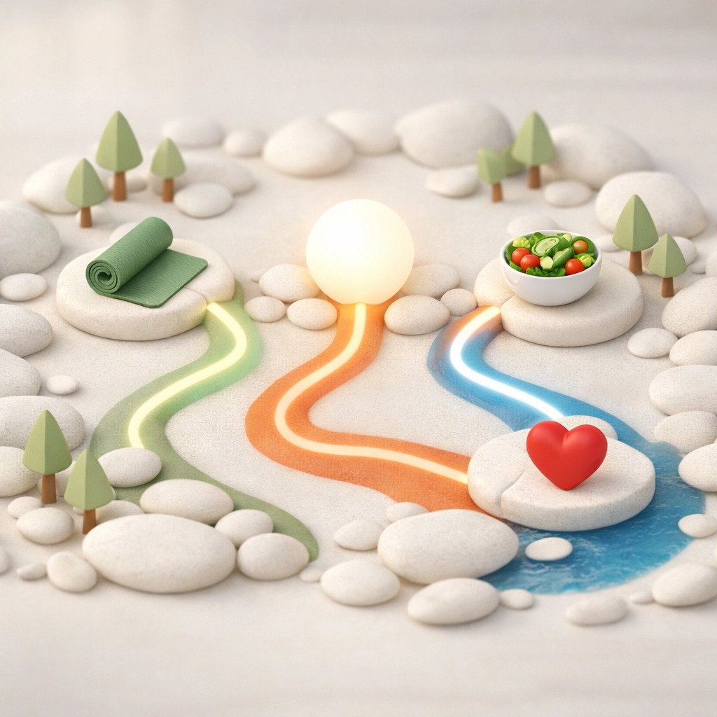 Conceptual paths of marketing automation branching into specific health and fitness interests.