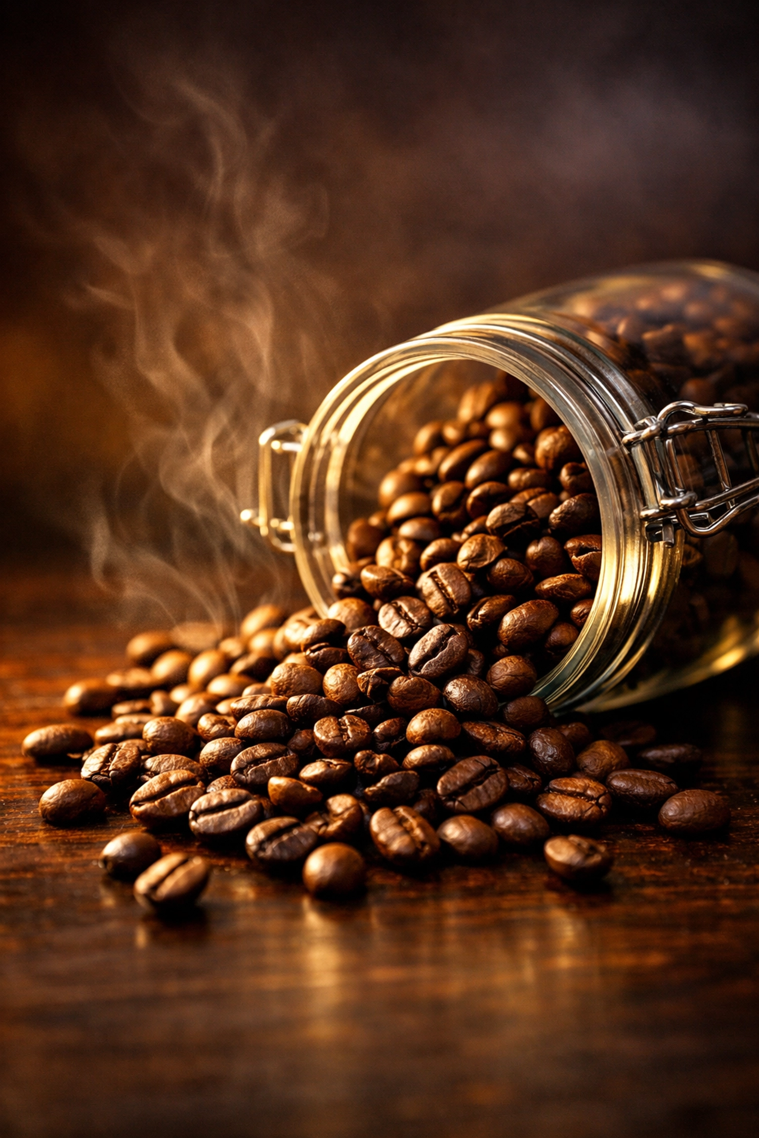 The Science of the Sip: How to Store Your Beans Like a Barista Fresh whole coffee beans spilling from airtight glass storage canister on wooden surface
